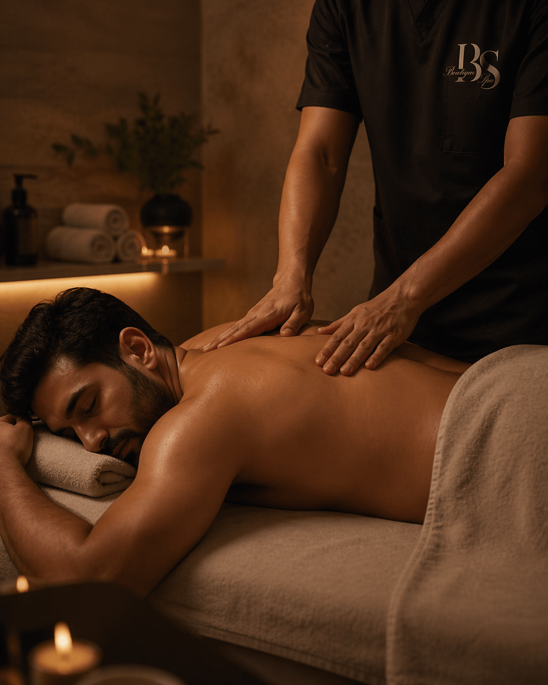 Professional men’s massage treatment at Boutique Spa Abu Dhabi