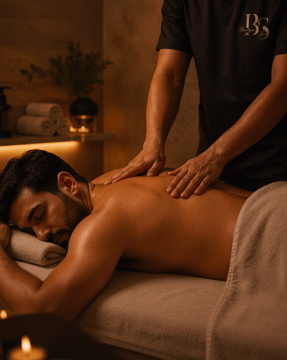 Professional men’s massage treatment at Boutique Spa Abu Dhabi